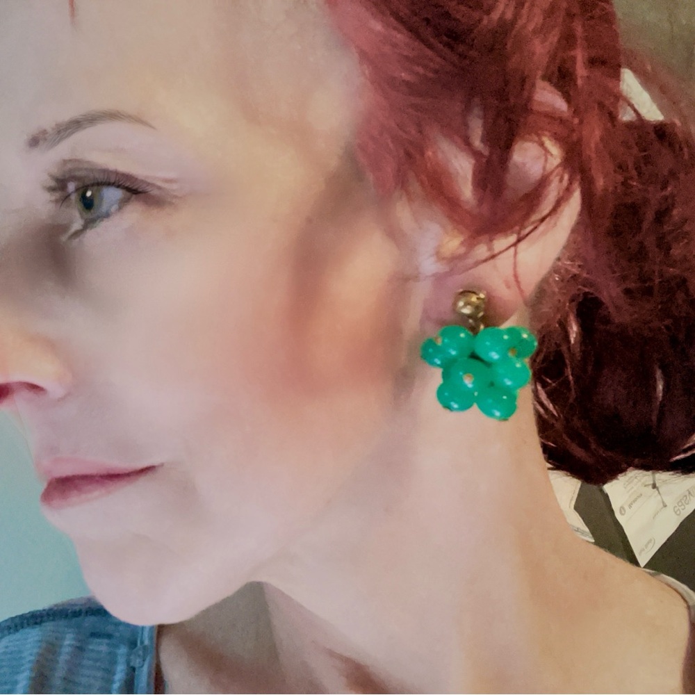 Vintage Mid-Century Green Glass Grape Cluster earrings.